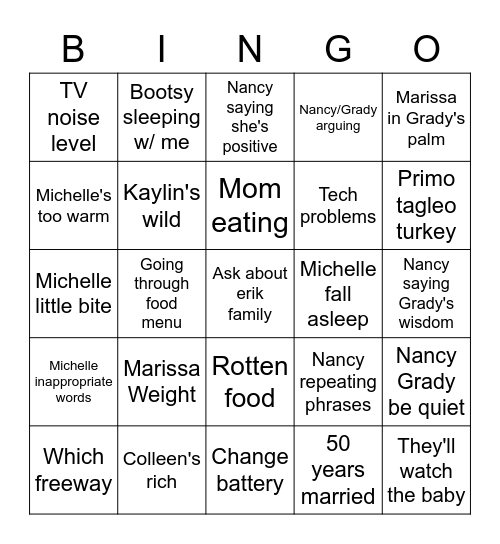 Grandparents Bingo Card