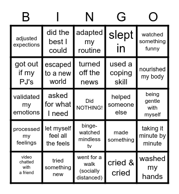 Self Care Bingo Card