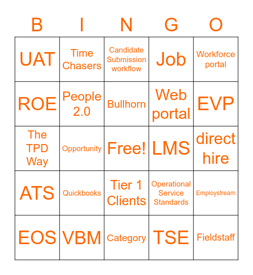 TPD - Project 20/20 Terminology Bingo Card