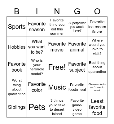 Introductions!! Bingo Card