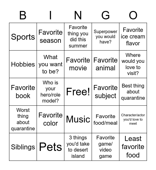 Introductions!! Bingo Card