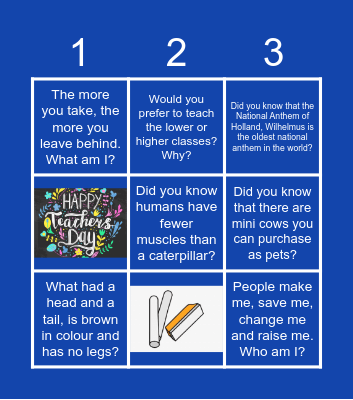 Happy Teachers' Day Bingo Card