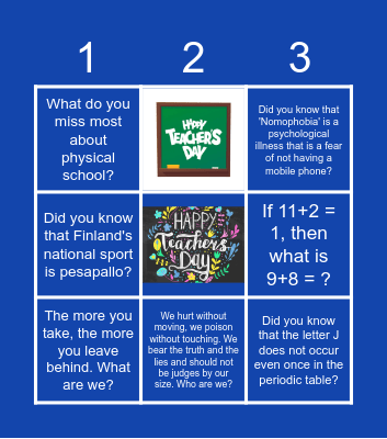 Happy Teachers' Day Bingo Card