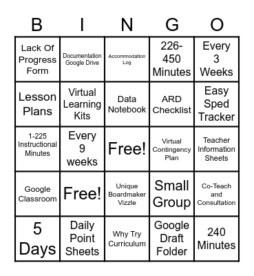 Special Education Bingo Card