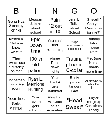 Sierra B Bingo Card