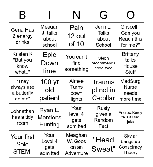Sierra B Bingo Card