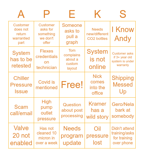 Apeks Bingo Card