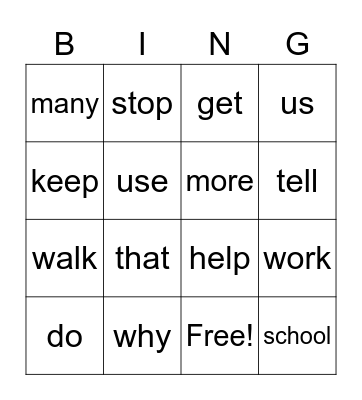 September Core Words Bingo Card