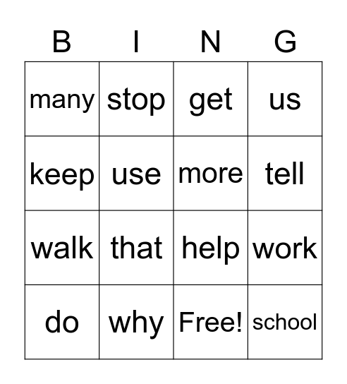 September Core Words Bingo Card