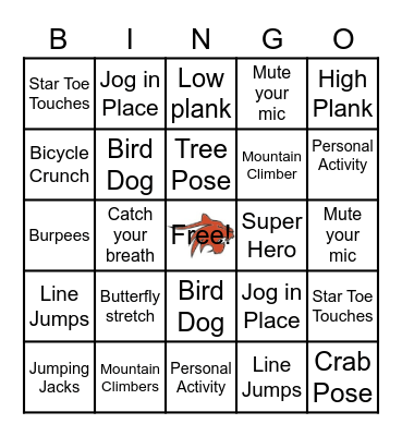 FITNESS BINGO K-2 Bingo Card