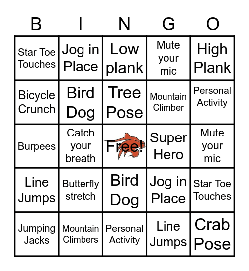 FITNESS BINGO K-2 Bingo Card