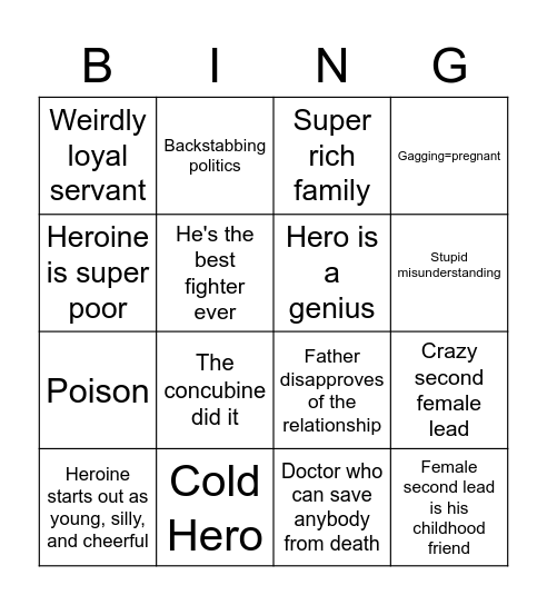 Drama Tropes Bingo Card