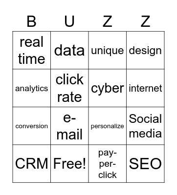 Digital Marketing Buzzwords Bingo Card