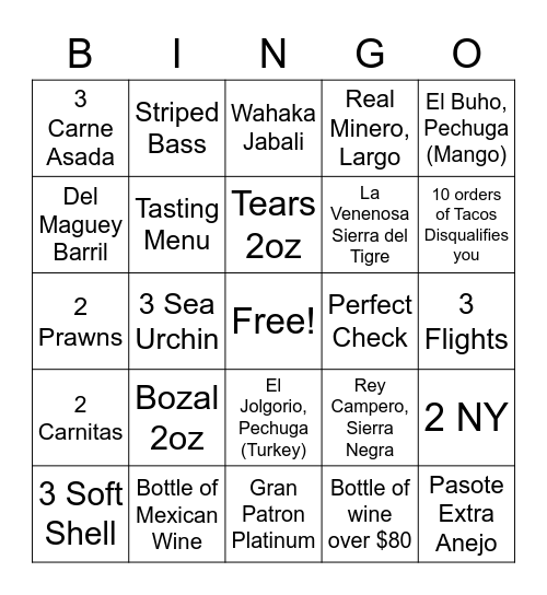 Bingo 8/28 Weekend Bingo Card