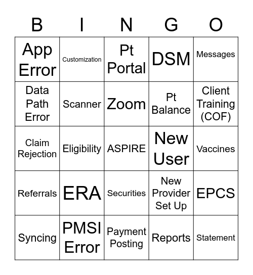 DAS Support Bingo Card