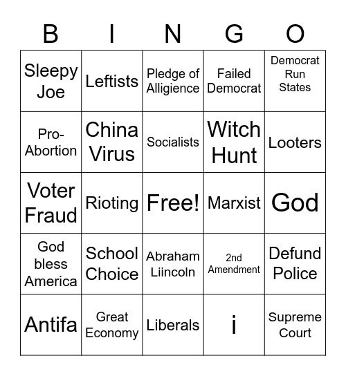 Repugnican National Convention Bingo Card