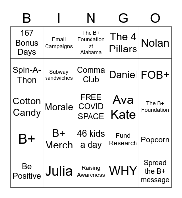 Bama B+ Bingo Card