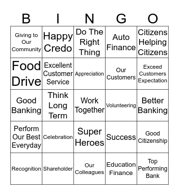 CREDO CELEBRATION Bingo Card