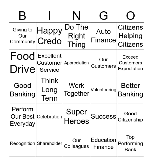 CREDO CELEBRATION Bingo Card