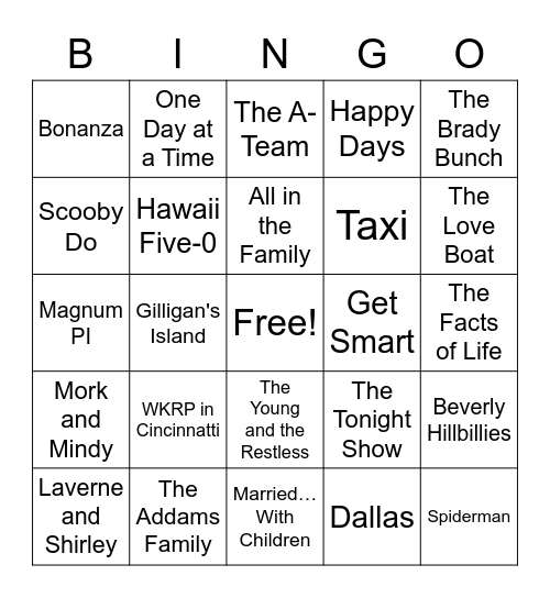 TV Theme Songs Bingo Card