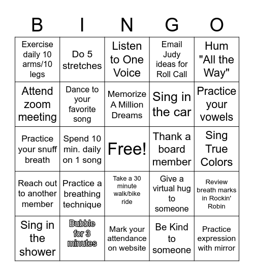 Spirit of Harmony Fun-damentals Bingo Card