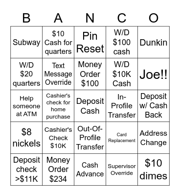 Associate Banker Bingo! Bingo Card