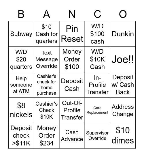 Associate Banker Bingo! Bingo Card