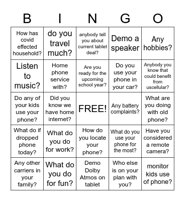 Accessories Raffle Bingo Card