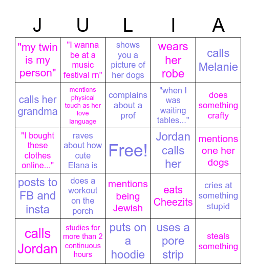 JULIA BINGO!!! Bingo Card