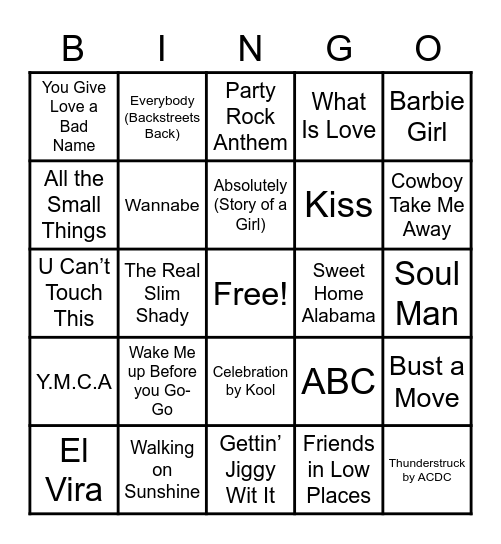Music Bingo Card