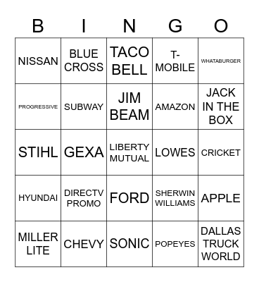 Commercial Bingo Card