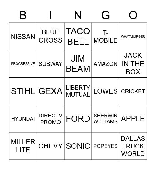 Commercial Bingo Card