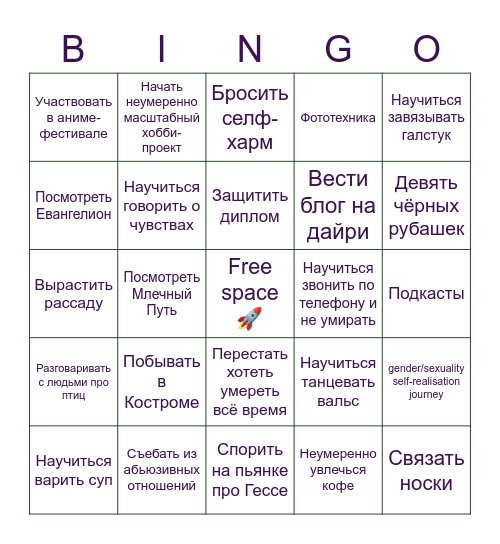 Сим Джентлкеттл бинго Bingo Card