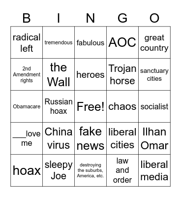 Trump Acceptance Speech Bingo Card