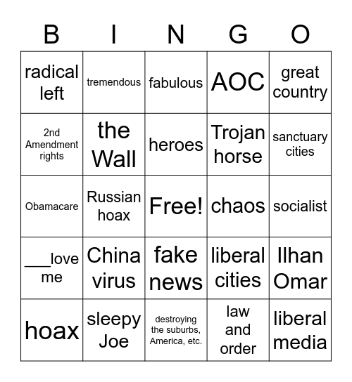 Trump Acceptance Speech Bingo Card