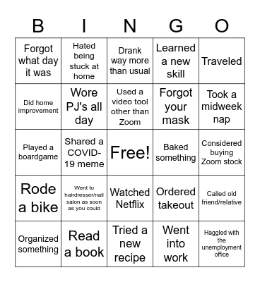 COVID-19 edition Bingo Card