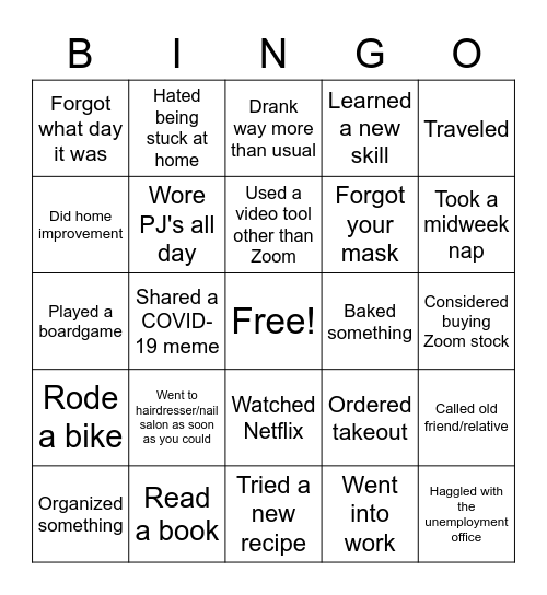 COVID-19 edition Bingo Card