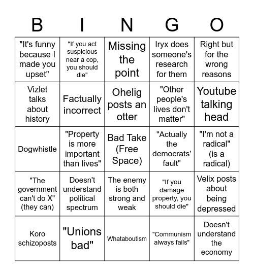 FFA Bingo Card