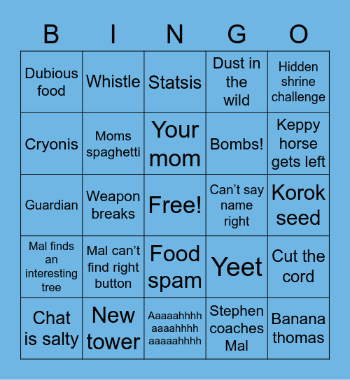 Stephen Plays BOTW Bingo Card
