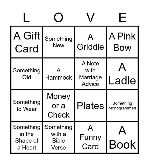 Gift Bingo! Bingo Card