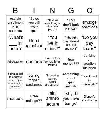 Living NDN Bingo Card