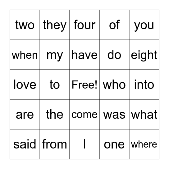 site words 1 Bingo Card