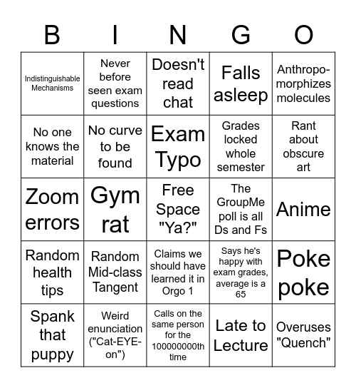 Frazer Bingo Card