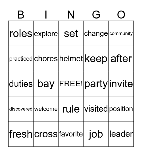 Unit 1- Vocabulary    Bingo Card