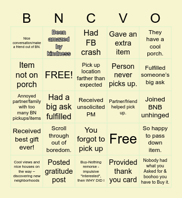 BUY NOTHING BINGO Card
