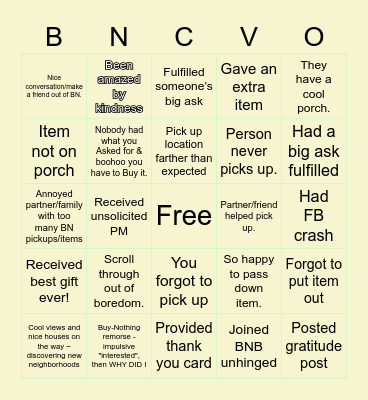 BUY NOTHING BINGO Card