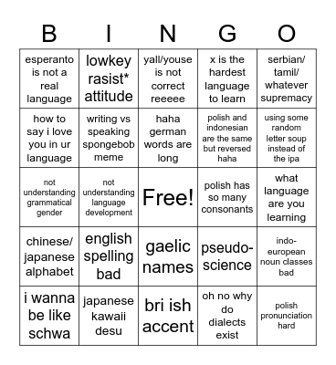 facebook language related Bingo Card