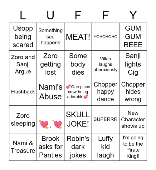 One piece Bingo Card