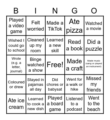 COVID-19 BINGO Card