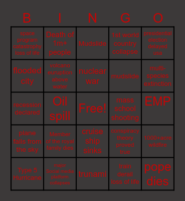 2020 Apocalypse Version Bingo Card